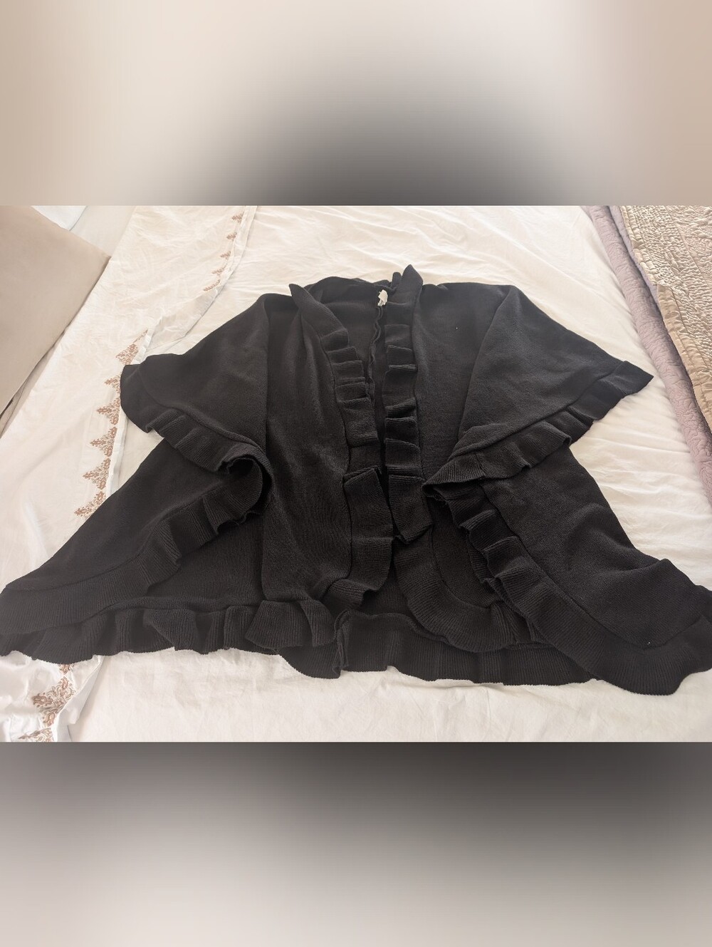 Black Ruffle-Trim Women's Sweater Wrap